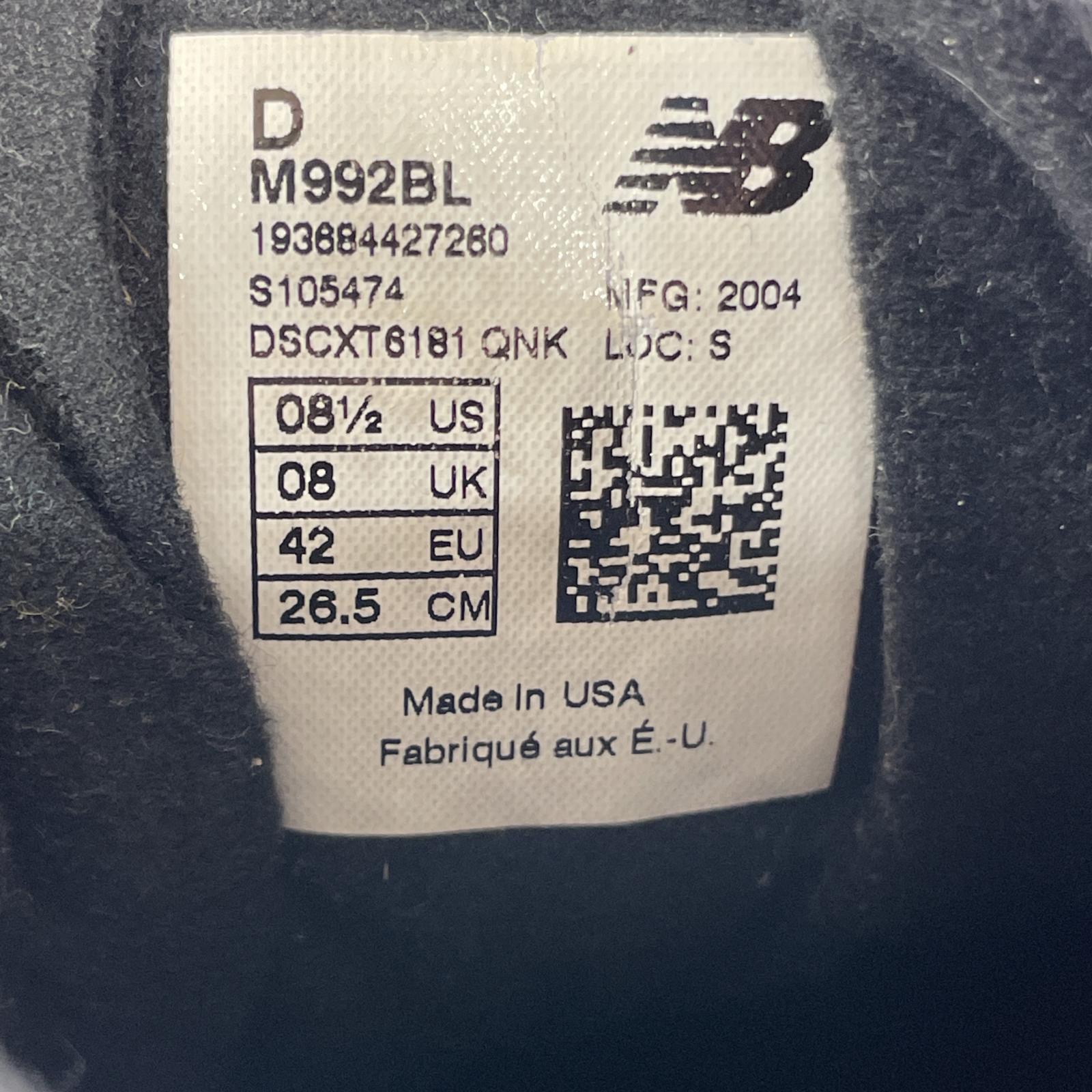 スニーカー NEW BALANCE M992BL 26.5 ブラック 26.5cm (US8 1/2 UK8 EU43) ブラック