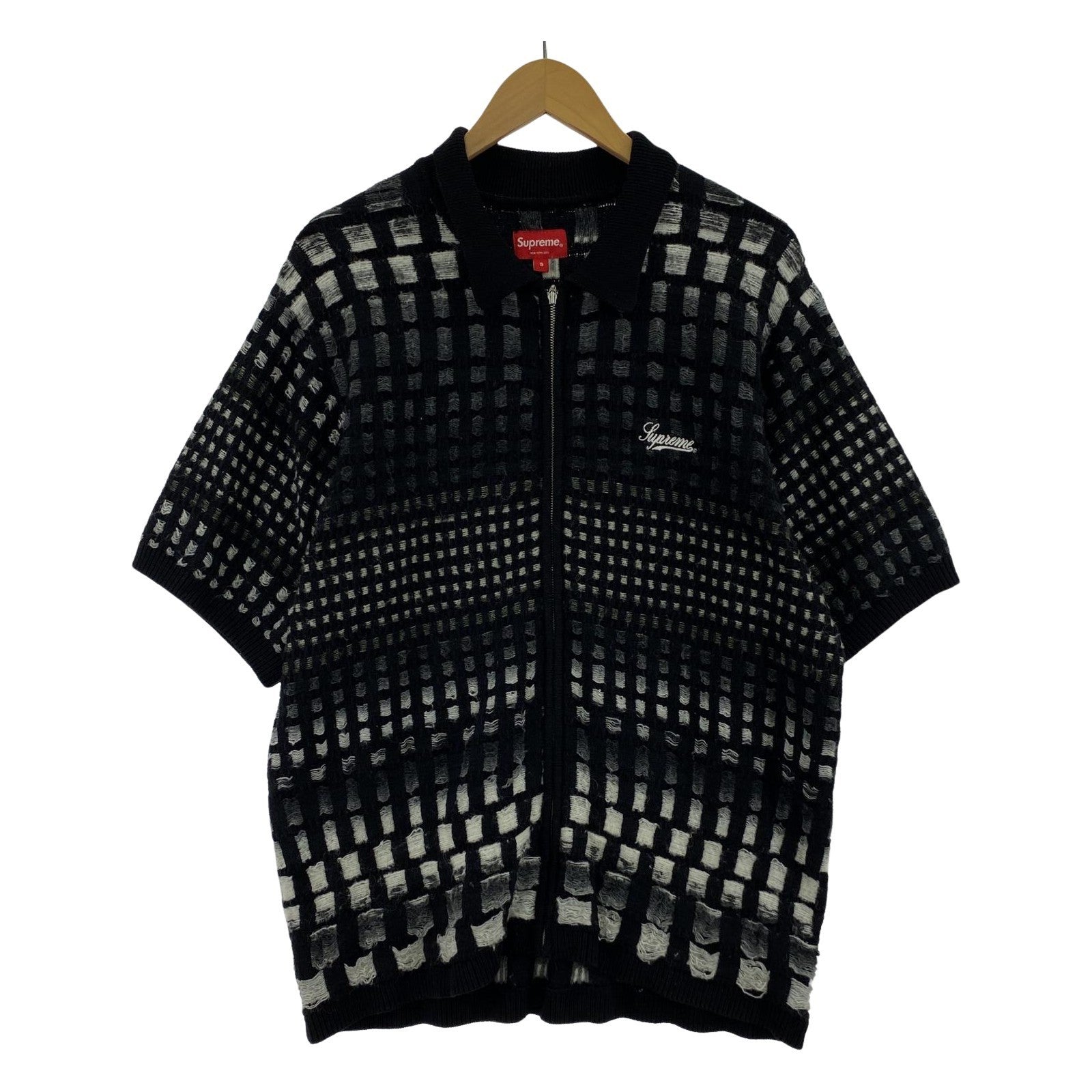 半袖シャツ Gradient Grid Zip Up Polo S S ブラック