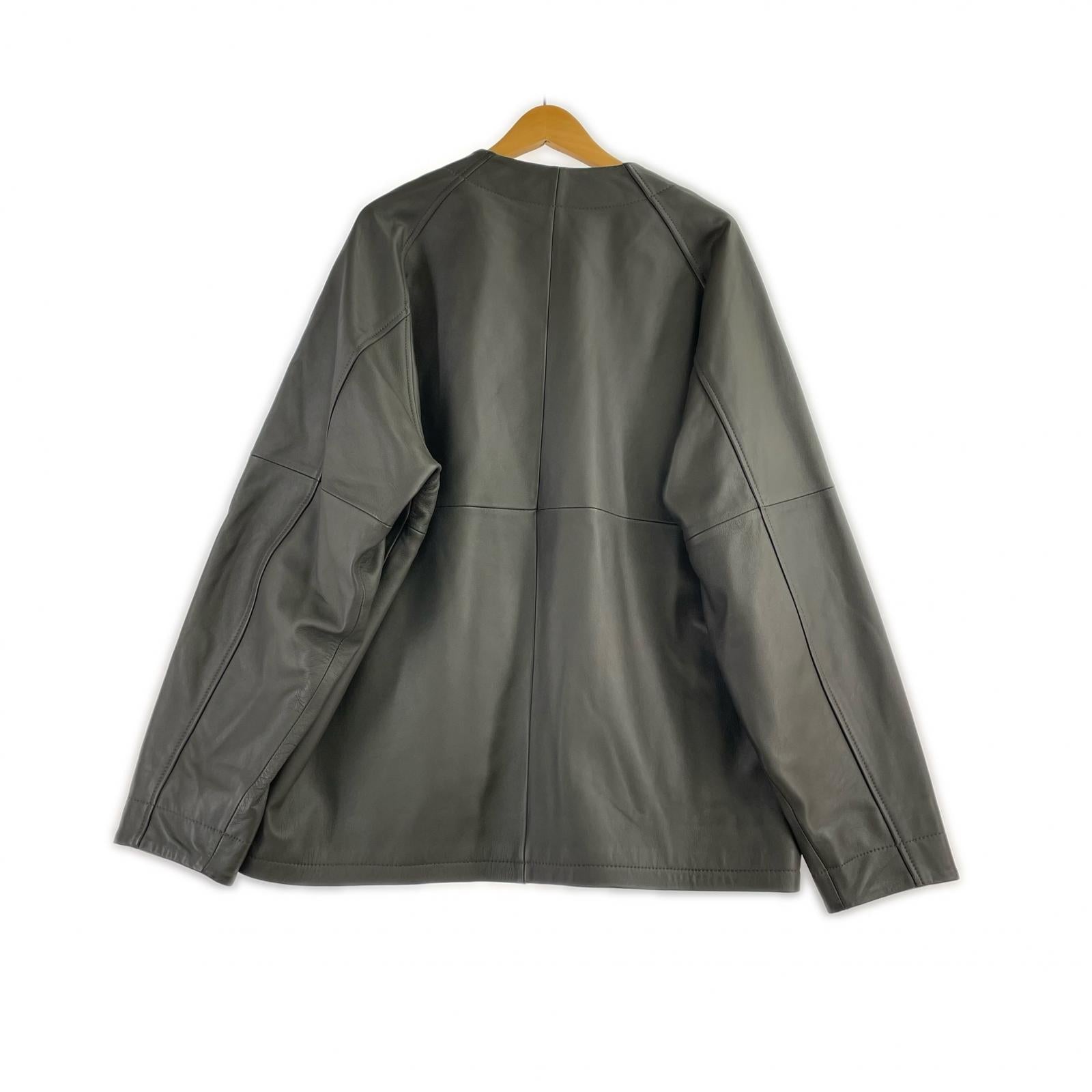 レザージャケット ノーカラー レザージャケット 羊革 (L) L カーキ