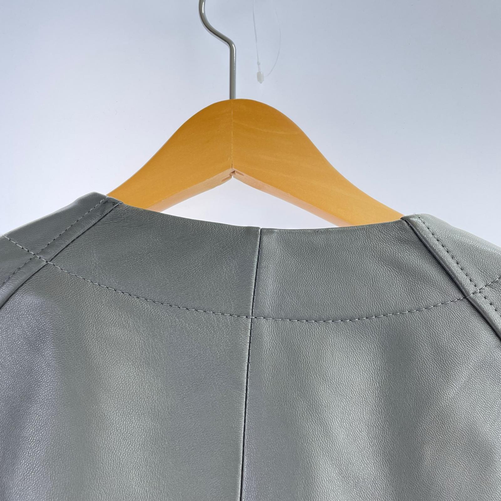 レザージャケット ノーカラー レザージャケット 羊革 (L) L カーキ