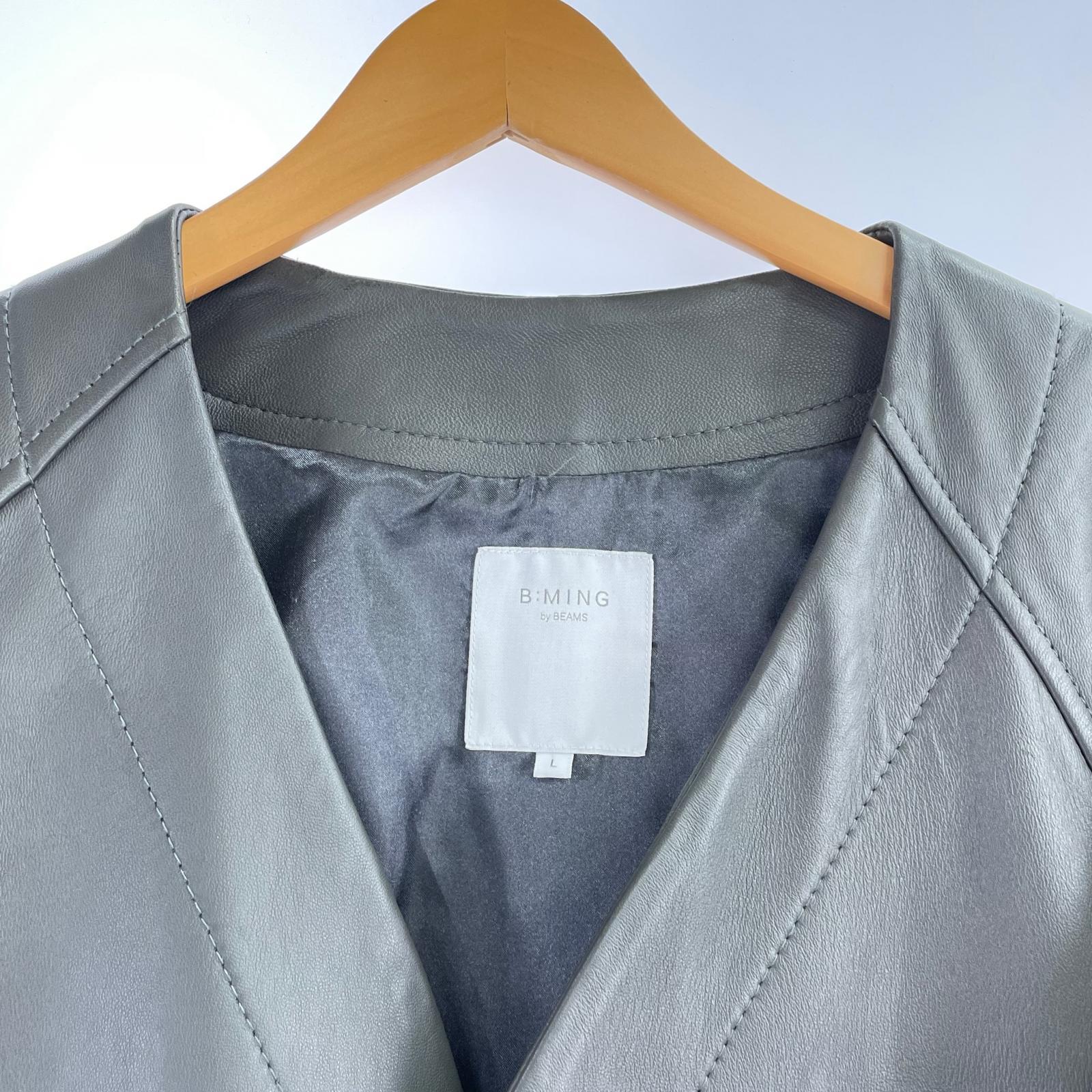 レザージャケット ノーカラー レザージャケット 羊革 (L) L カーキ