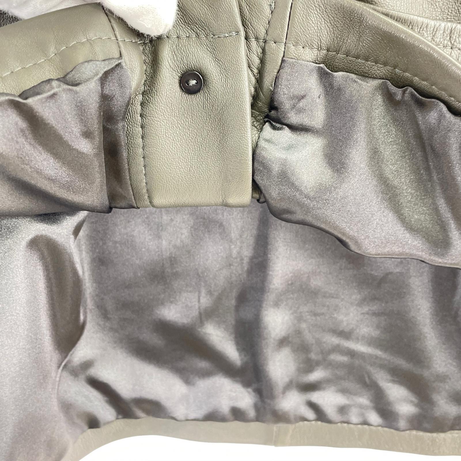 レザージャケット ノーカラー レザージャケット 羊革 (L) L カーキ