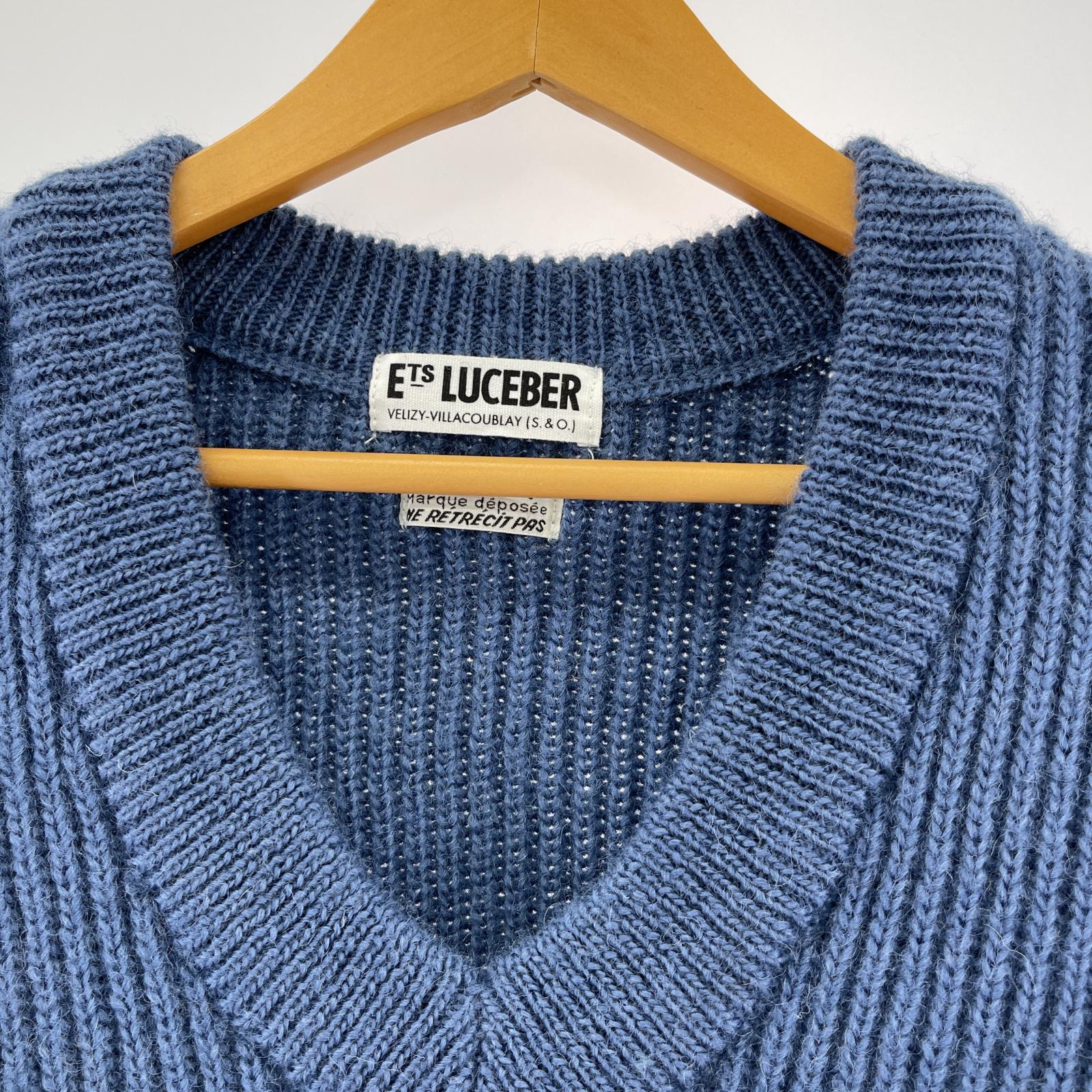 ニット LUCEBER エルボーパッチ ニットセーター 青 (M) M ブルー