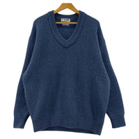 ニット LUCEBER エルボーパッチ ニットセーター 青 (M) M ブルー