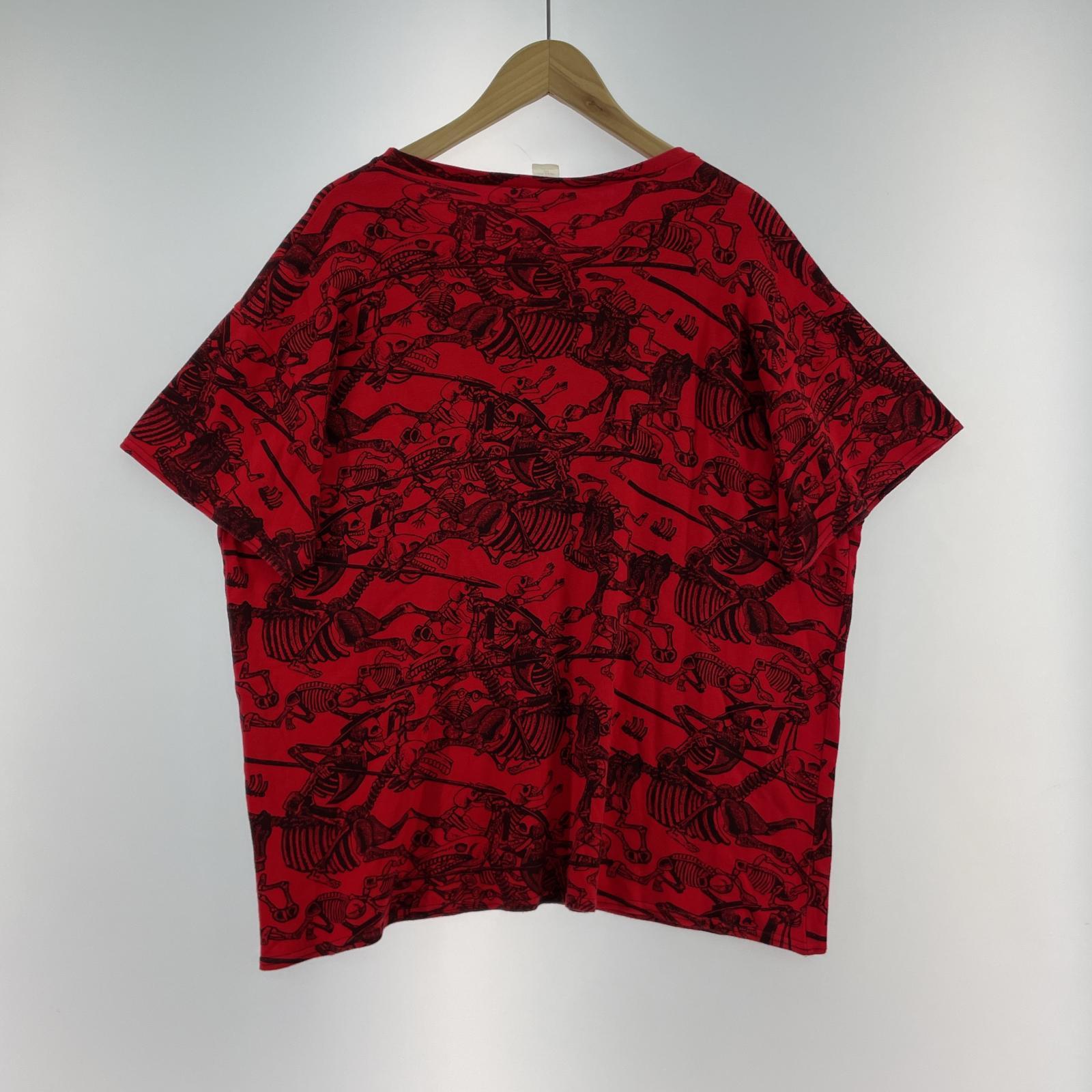 半袖Tシャツ 総柄 スカル USA製 (L) L レッド