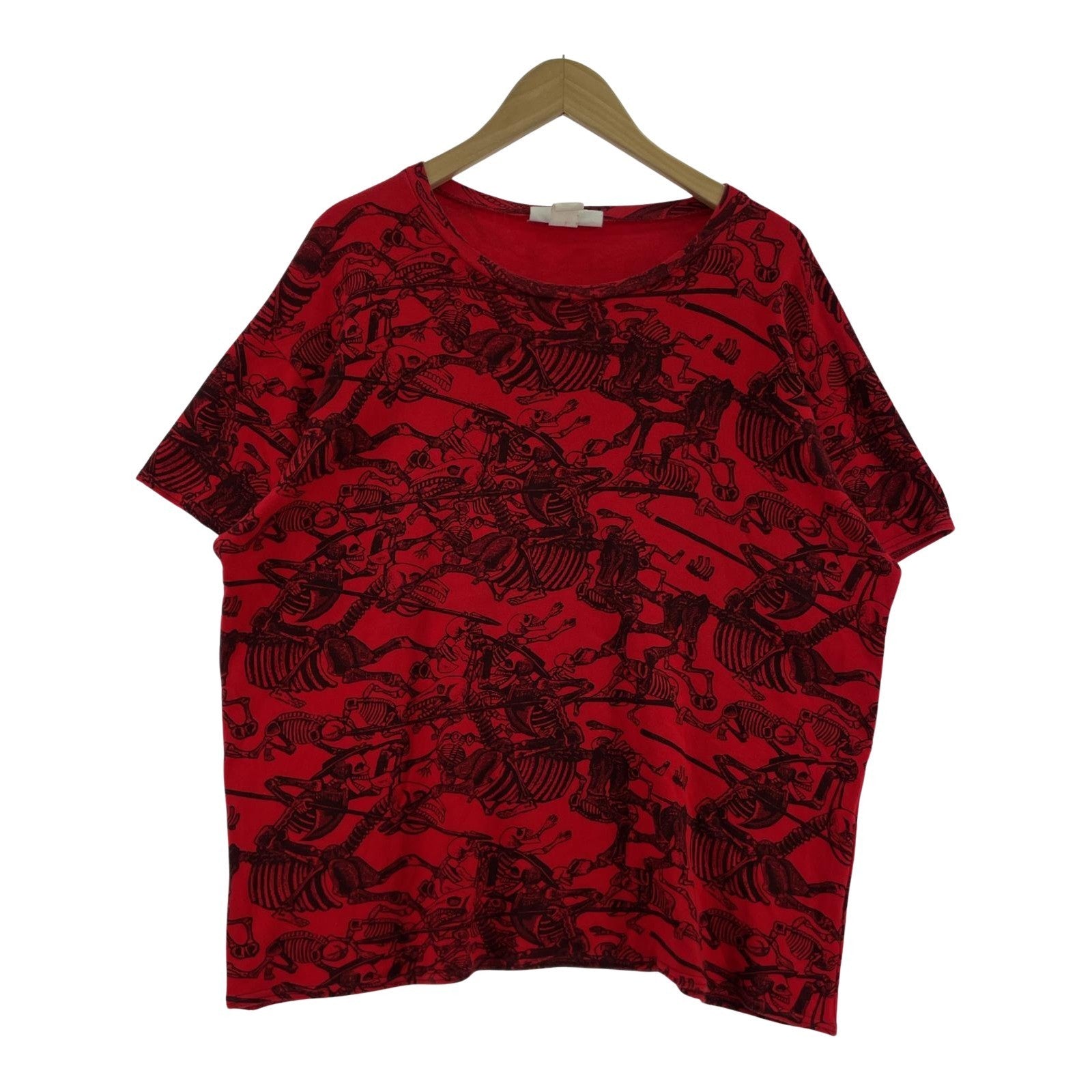 半袖Tシャツ 総柄 スカル USA製 (L) L レッド