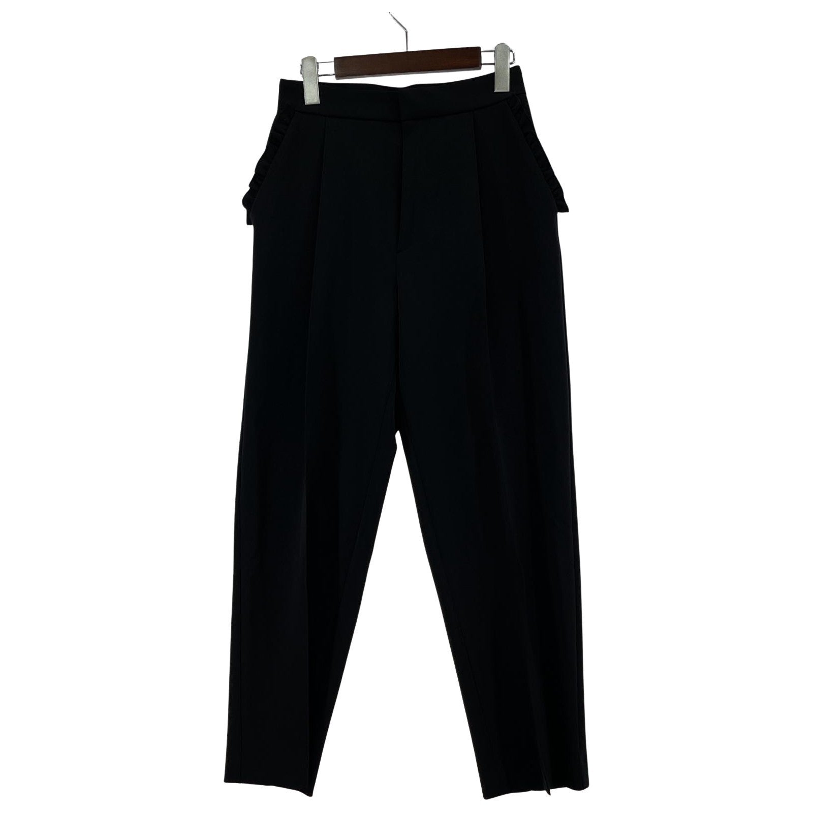 パンツ OHGA POCKET FRILL テーパードパンツ S ブラック