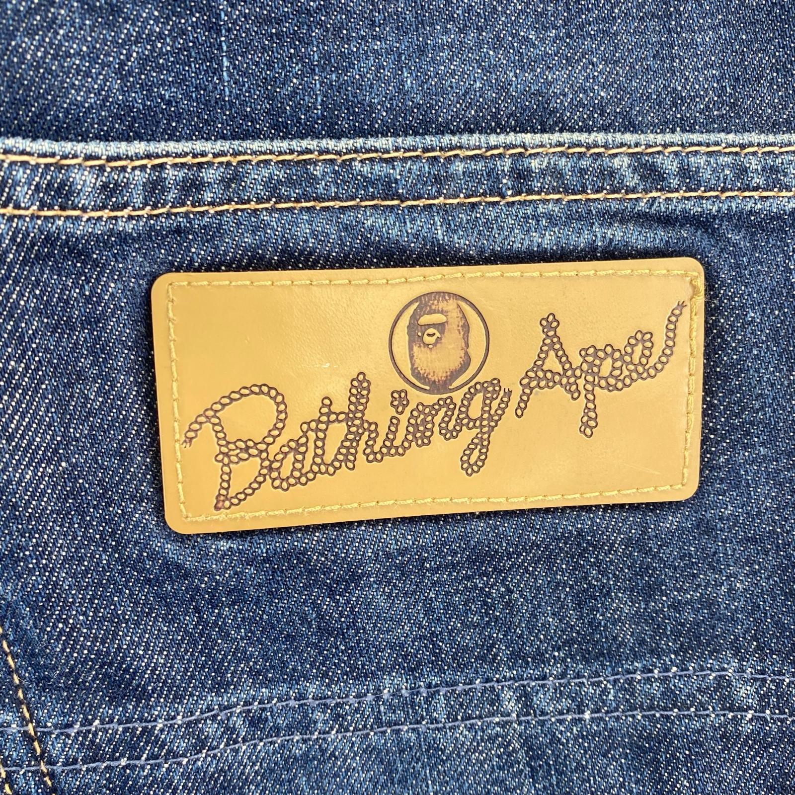 デニムパンツ A BATHING APE ダブルニーデニムパンツ S ネイビー