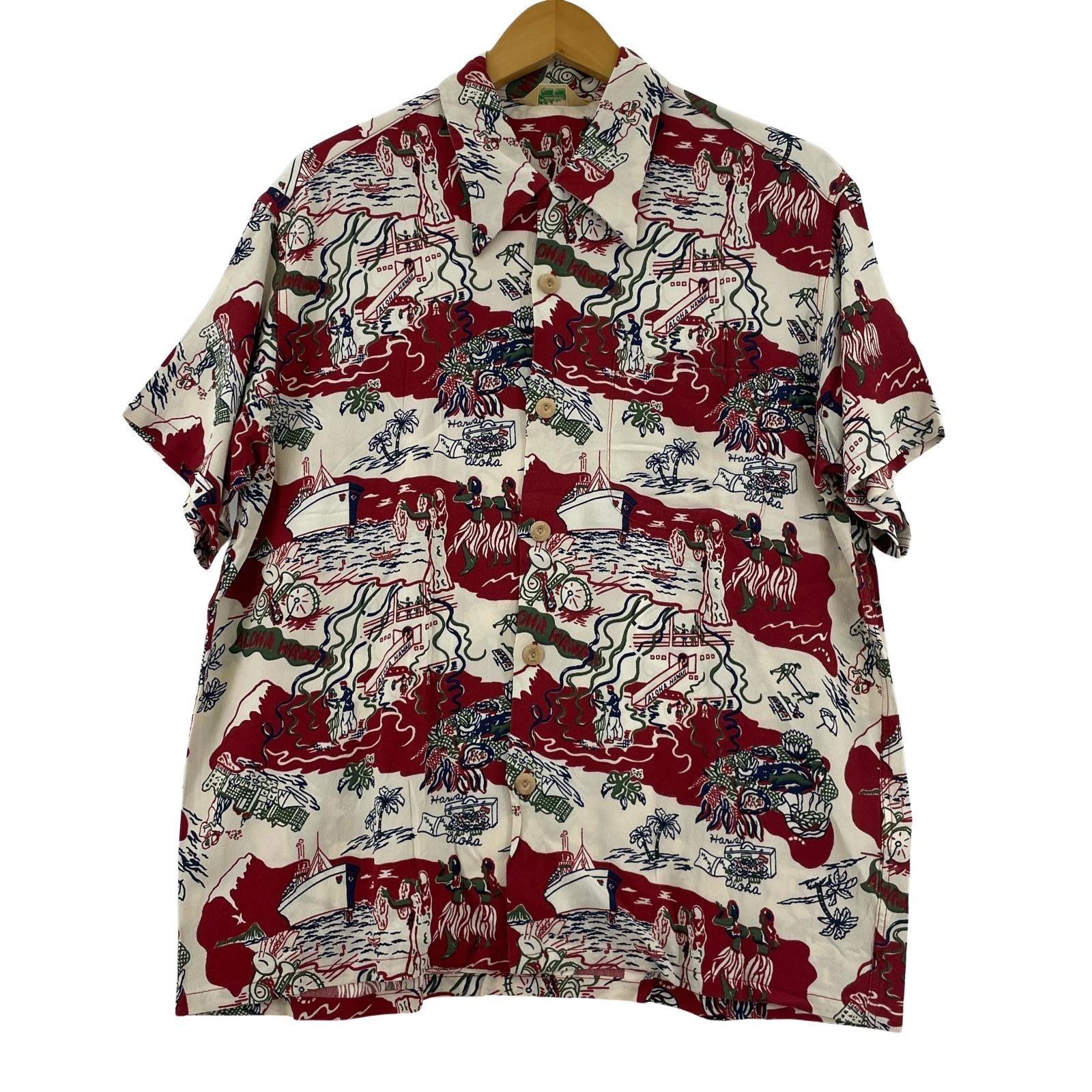 半袖シャツ 90s アロハ 白赤 (L) L