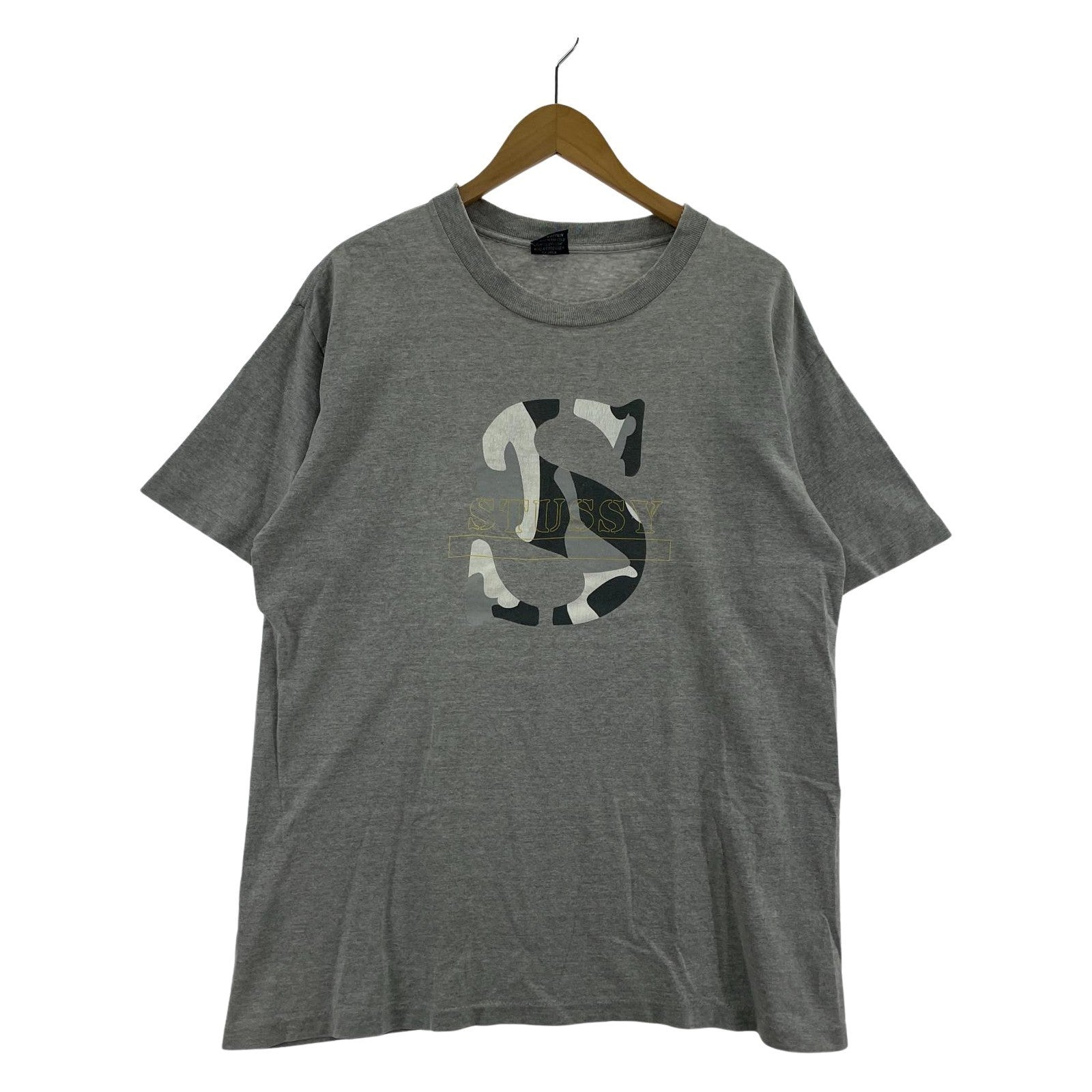 半袖Tシャツ 90s USA製 カモフラ Sロゴ print tee L L グレー