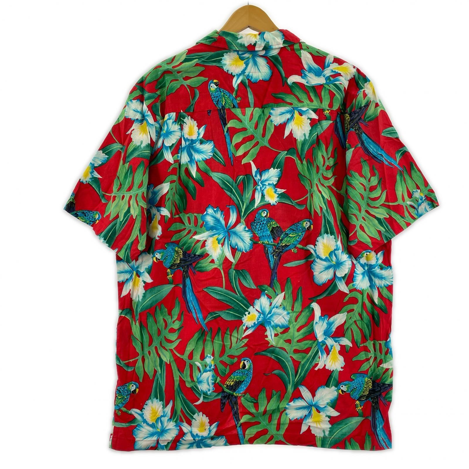 半袖シャツ PARADISE FOUND オウム アロハシャツ 赤 XL レッド