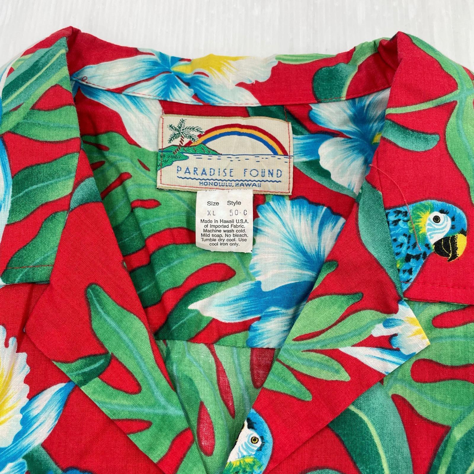 半袖シャツ PARADISE FOUND オウム アロハシャツ 赤 XL レッド
