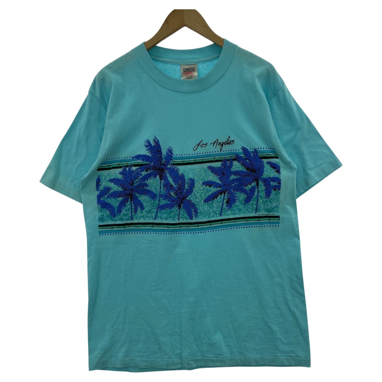 半袖Tシャツ ONEITA 80s~90s USA製 水色 (L) L ブルー