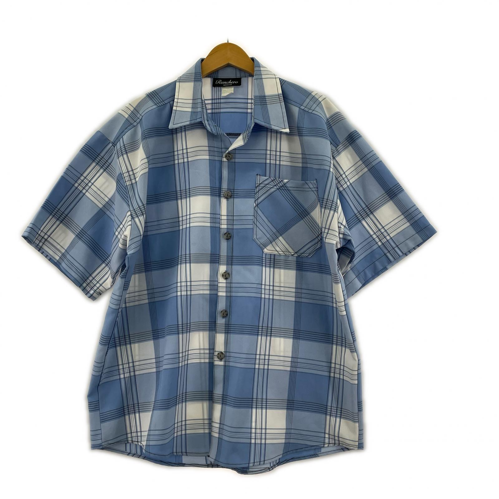 半袖Tシャツ Ranchero チェック 水色 (L)