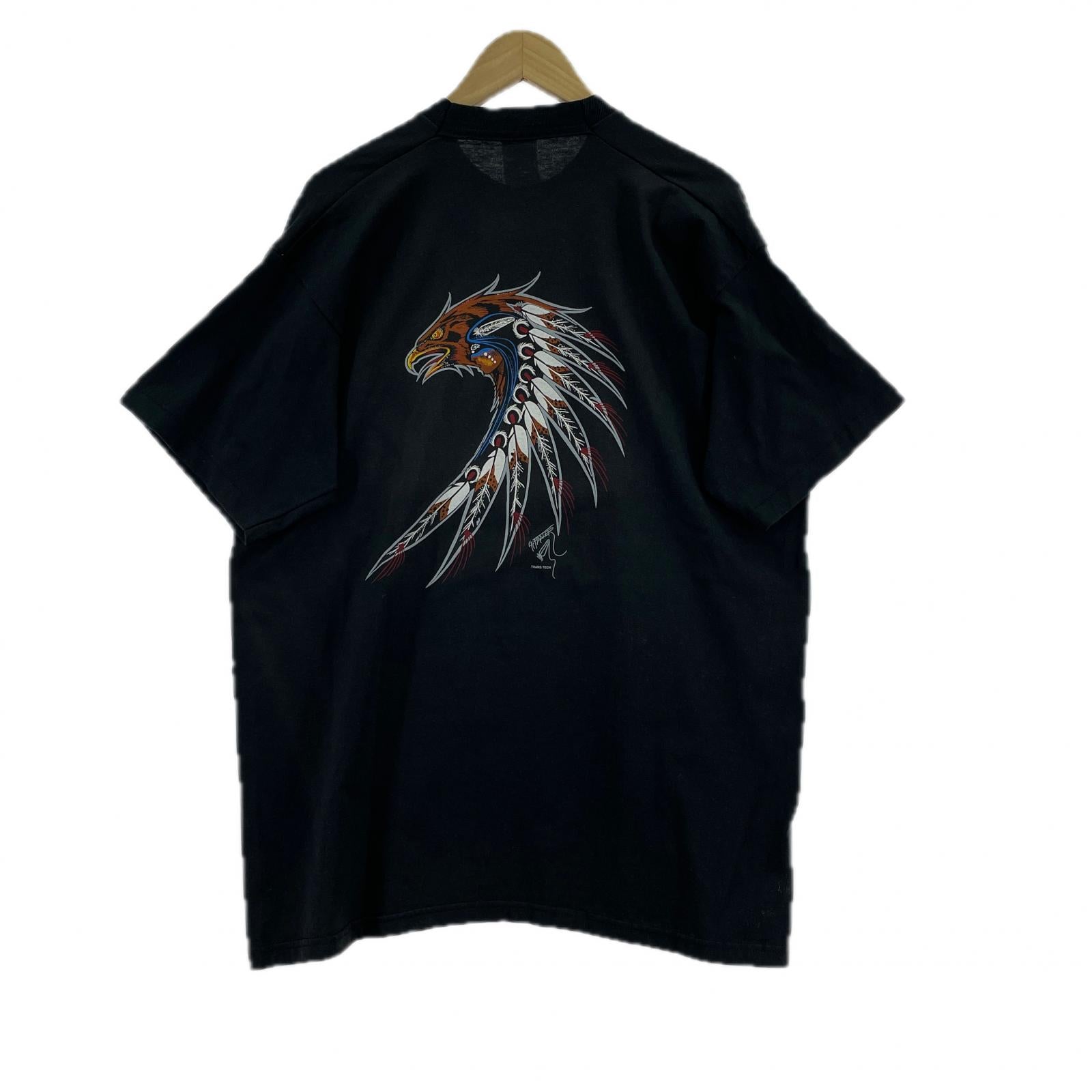 半袖Tシャツ 90’s trans tech フェザー イーグル Tシャツ 黒 ブラック
