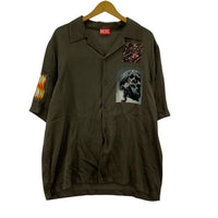 半袖シャツ S-DAXHE SS satin shirt with patches 48 カーキ