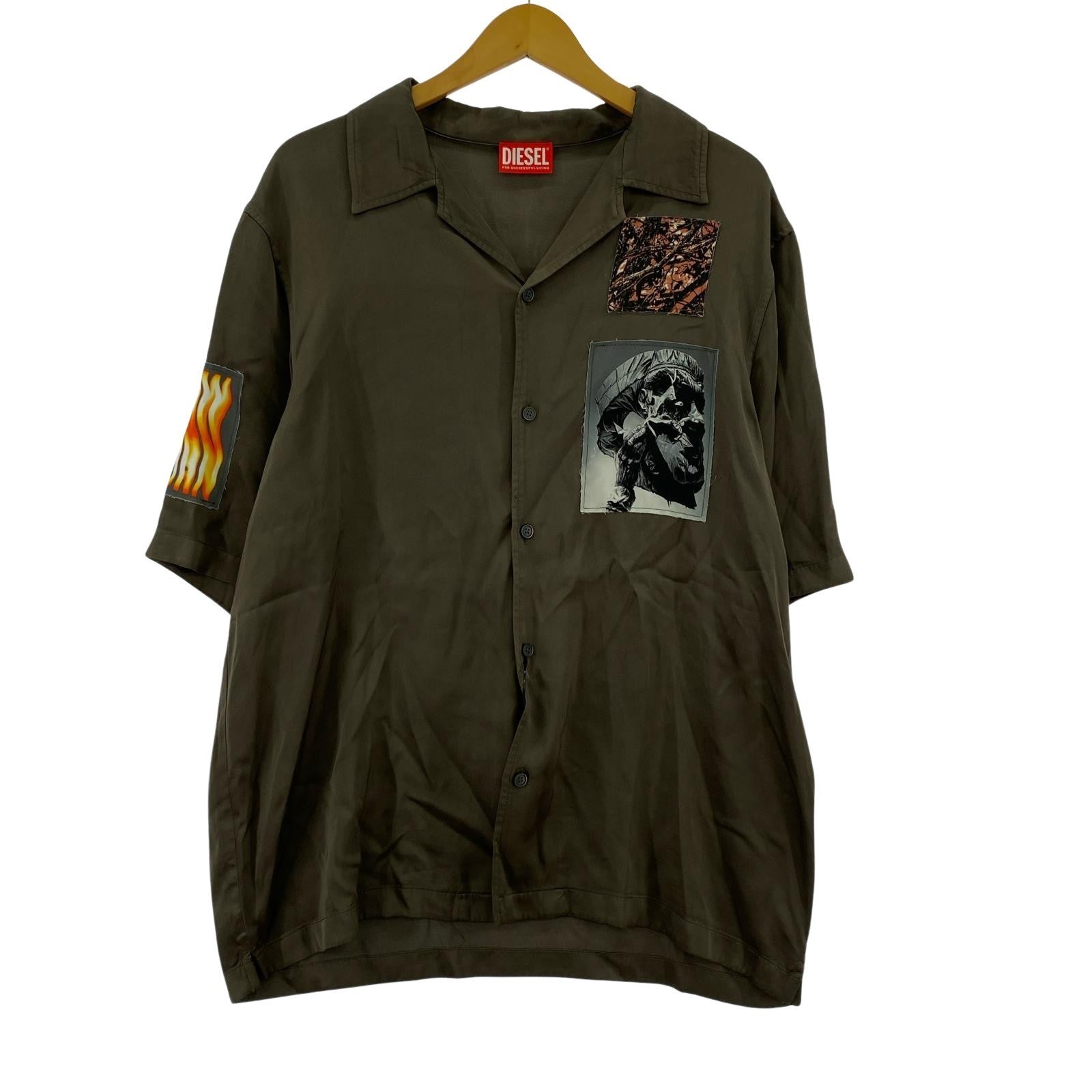 半袖シャツ S-DAXHE SS satin shirt with patches 48 カーキ