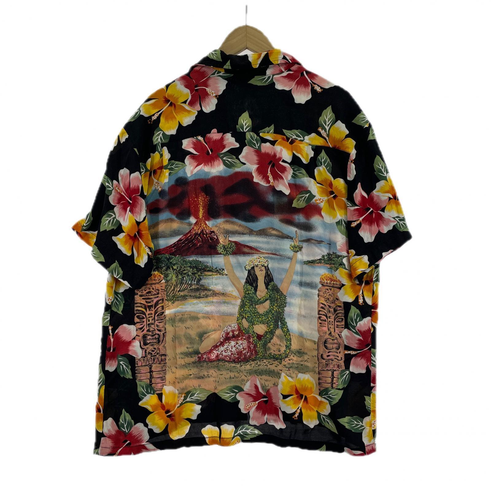 半袖シャツ 70s KENNINGTON レーヨン アロハシャツ 黒 L L
