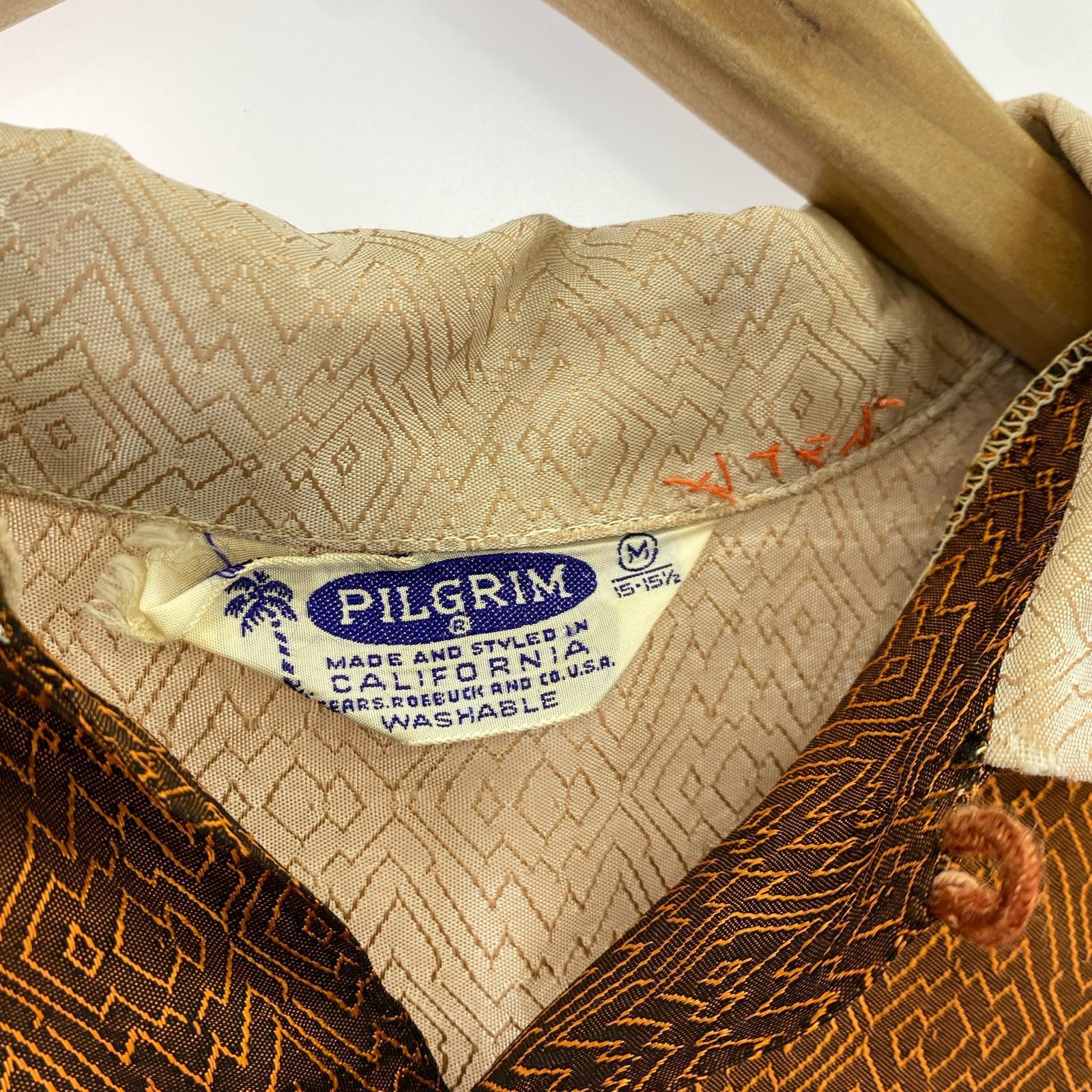 半袖シャツ 60s PILGRIM S/S Rayon Pullover Loop Shirt M ベージュ