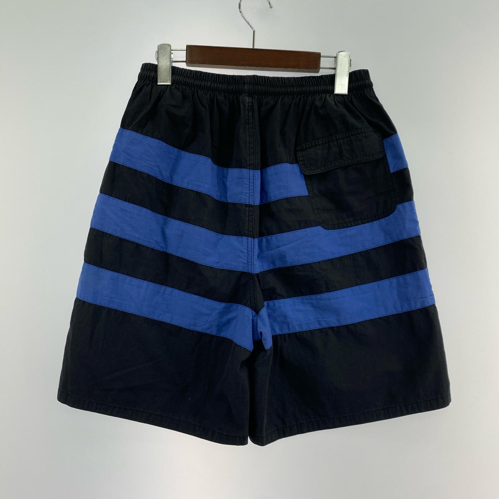 ショートパンツ SPORT ボーダー ナイロンショーツ 黒 青 (L) L