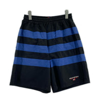 ショートパンツ SPORT ボーダー ナイロンショーツ 黒 青 (L) L