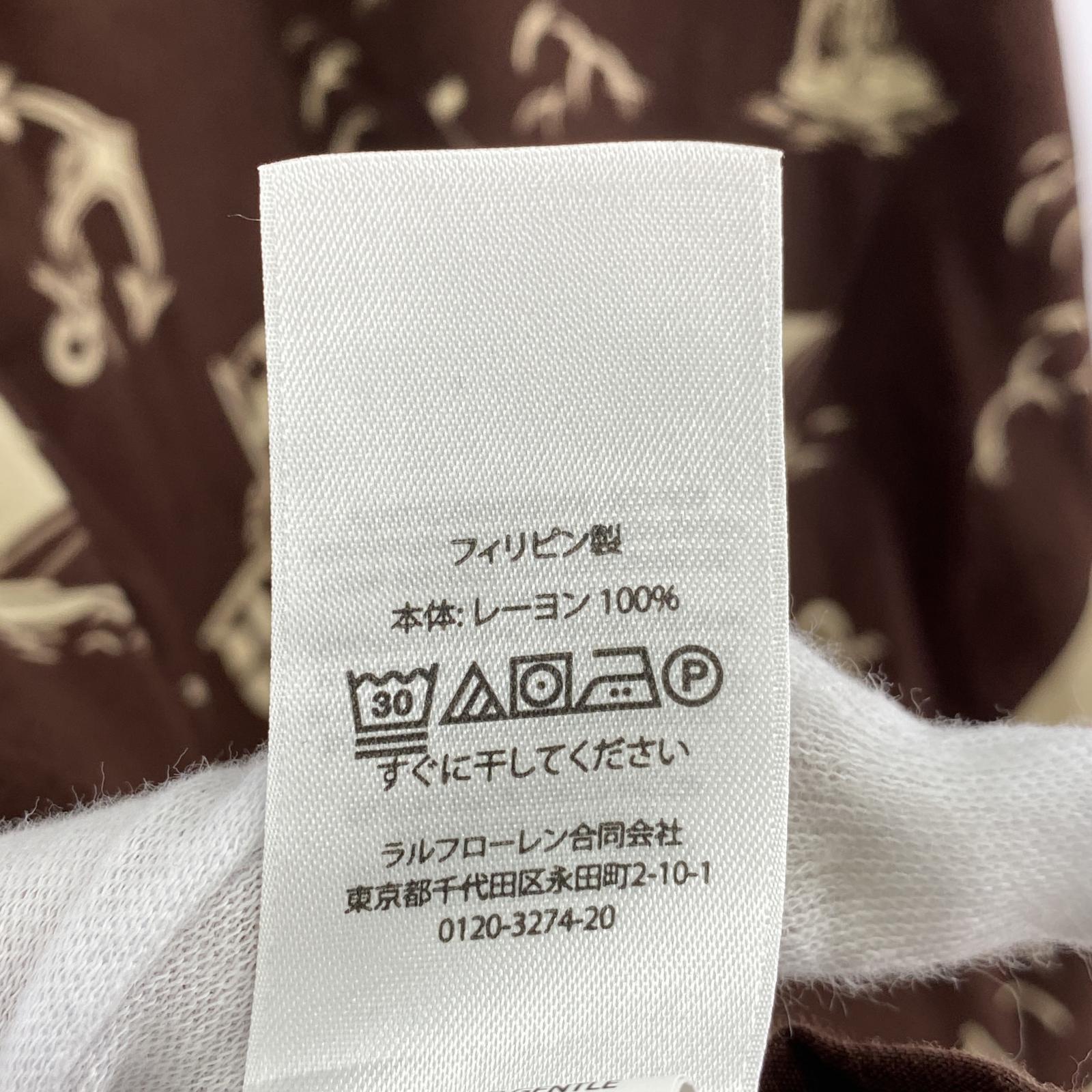 半袖シャツ レーヨン 茶 総柄 S