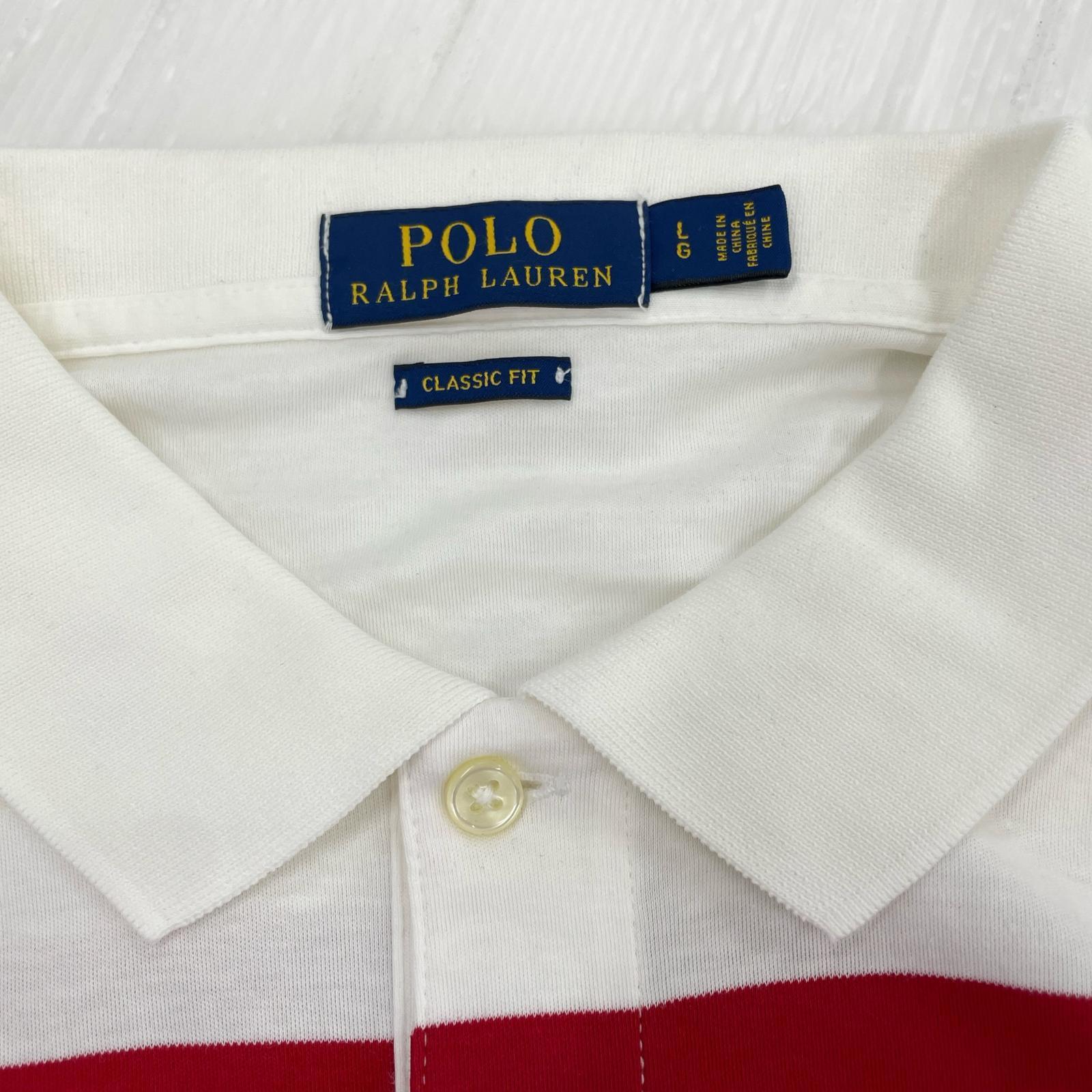ポロシャツ POLO-USA ボーダー 白赤 L L