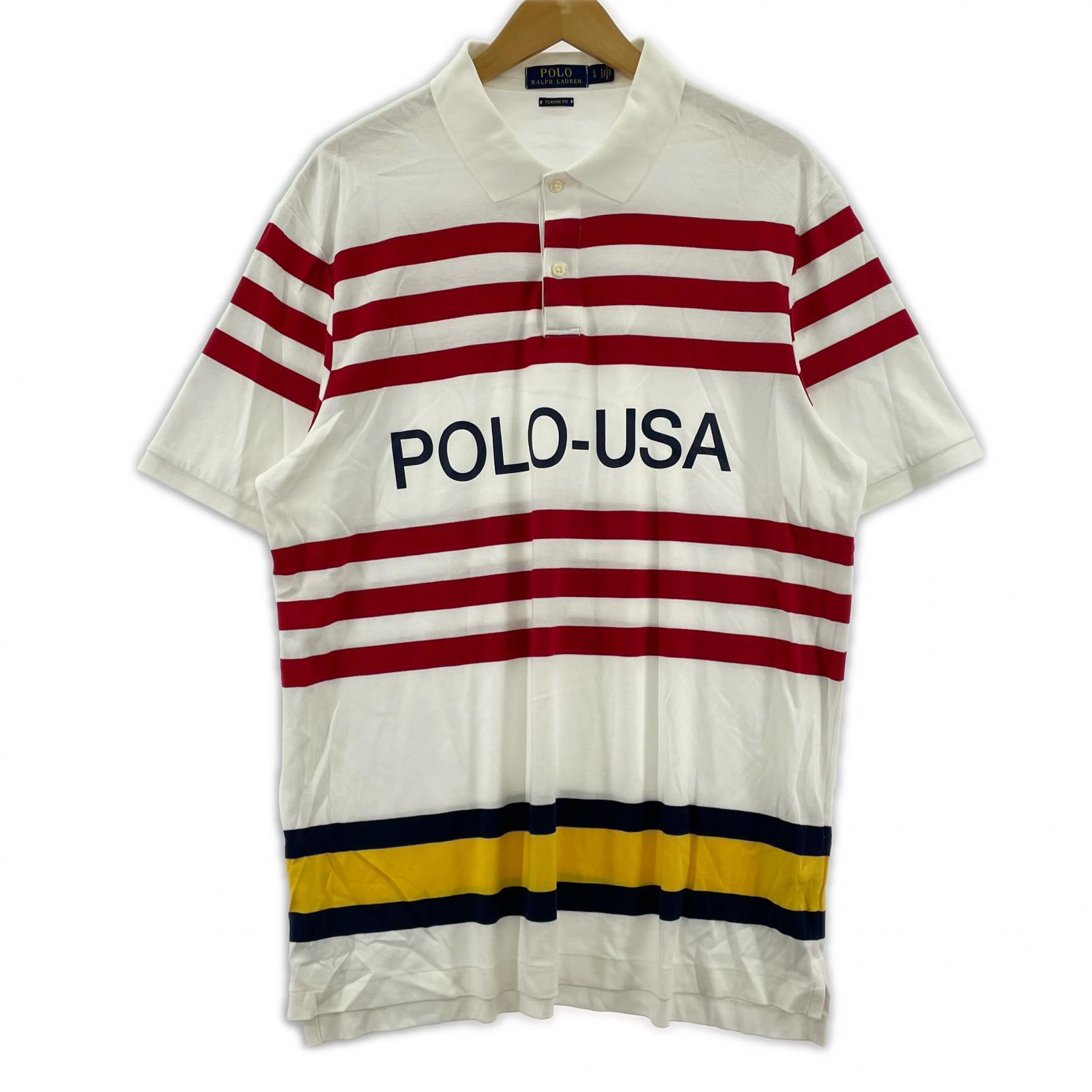 ポロシャツ POLO-USA ボーダー 白赤 L L
