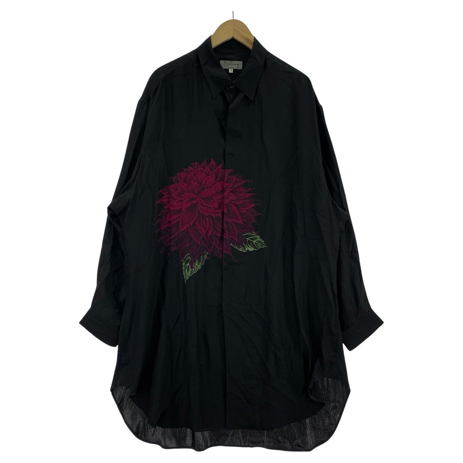 長袖シャツ POUR HOMME 22SS ダリアプリントブラウス (3)シルク ブラック