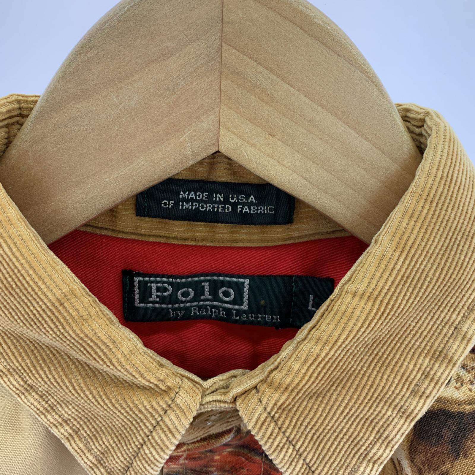長袖シャツ POLO RALPH LAUREN 80s USA製 緑タグ SPORTSMAN 総柄シャツ L ベージュ L マルチカラー