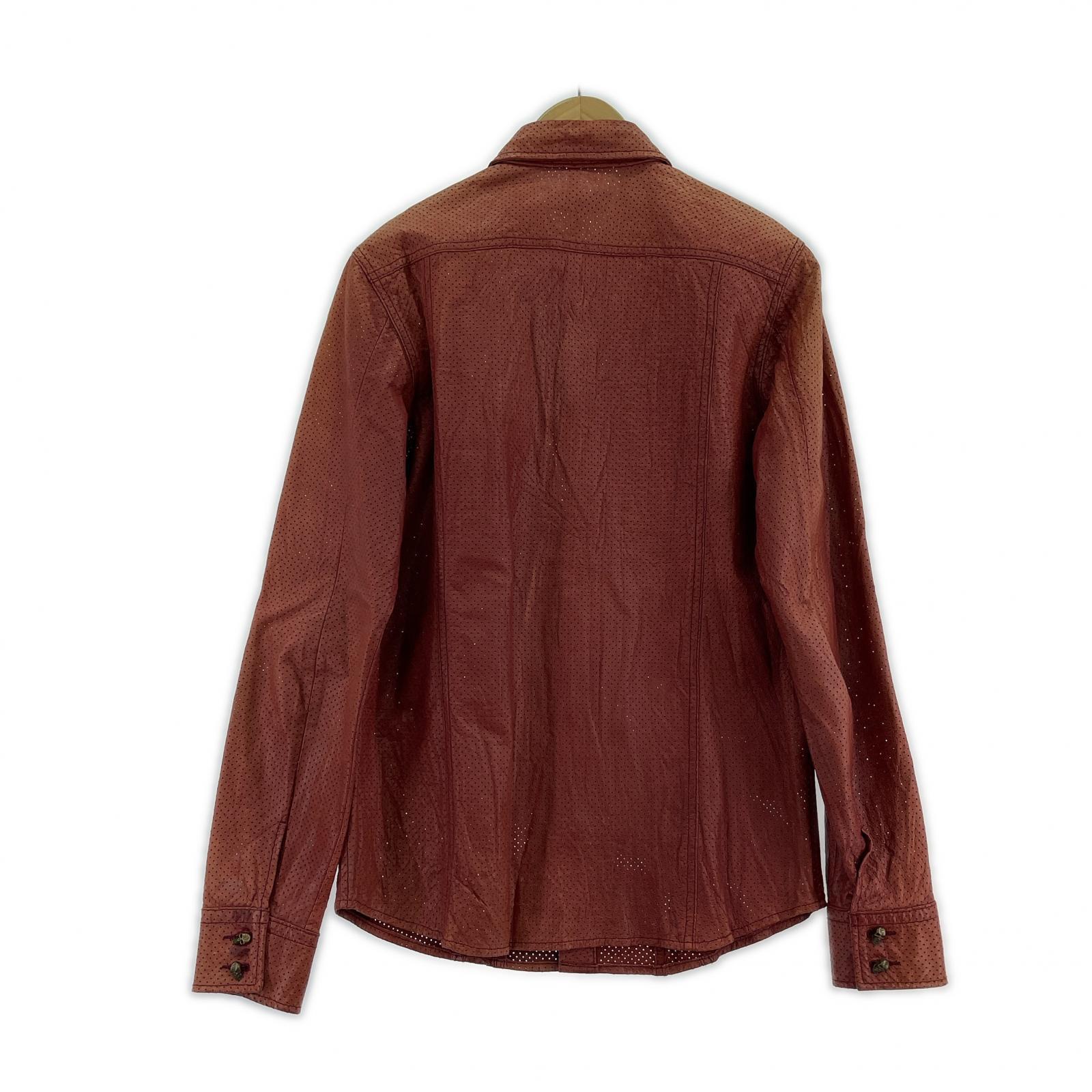 長袖シャツ ROYAL FLASH パンチングレザー スカルボタン シャツ ? レッド L レッド