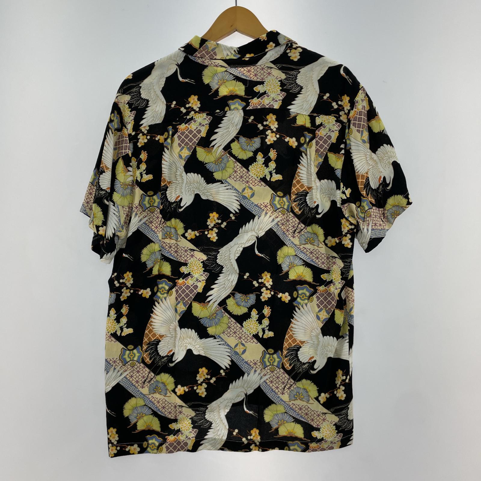 半袖シャツ DENIM&DUNDAREE 和柄 レーヨンアロハシャツ (L) L ブラック
