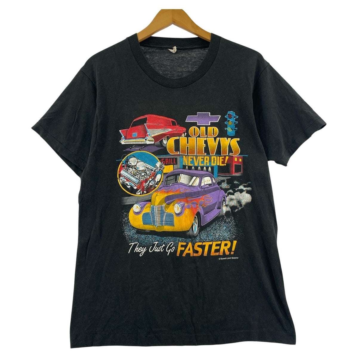 半袖Tシャツ 80s Chevrolet Hot rod 黒(M) M ブラック