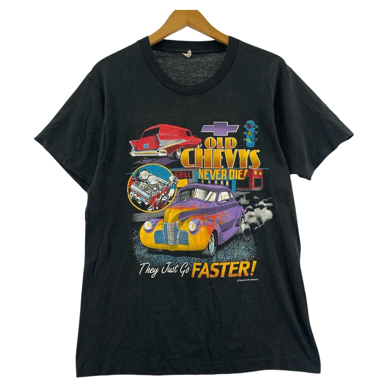 半袖Tシャツ 80s Chevrolet Hot rod 黒(M) M ブラック