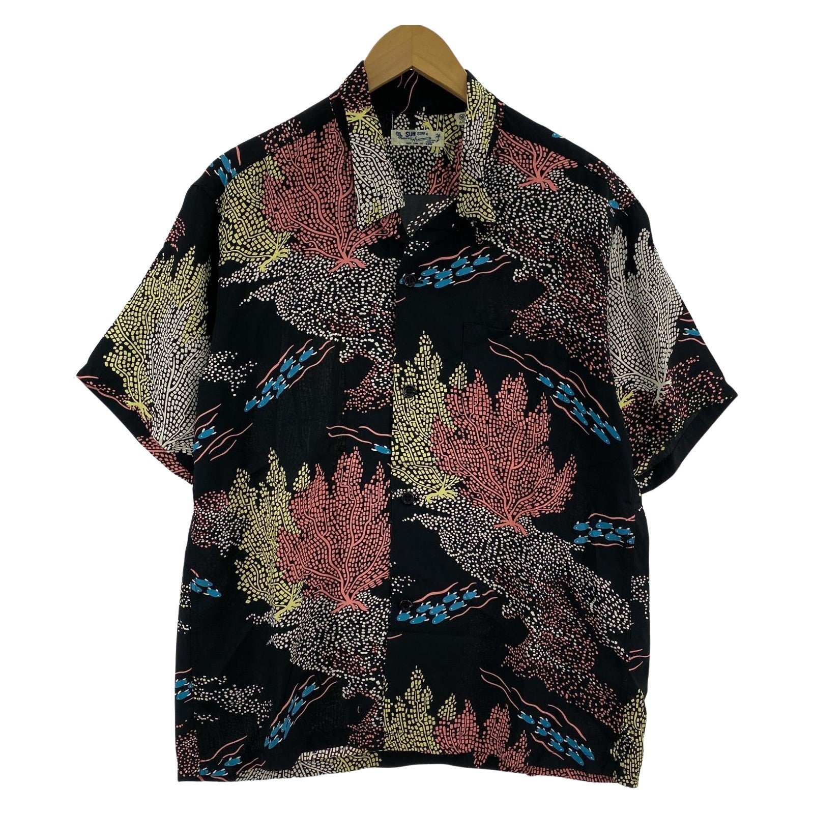 半袖シャツ RAYON HAWAIIAN SHIRT アロハシャツ SEAFAN M ブラック