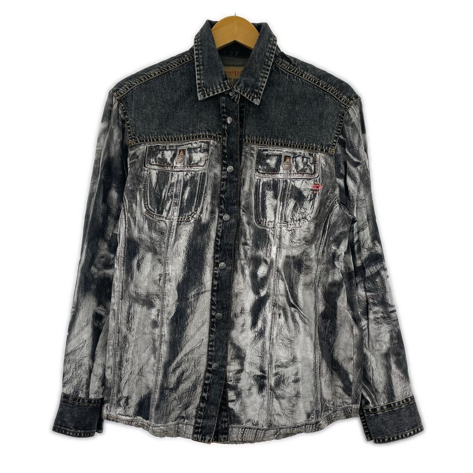 長袖シャツ DIESEL C-Gilly-A Long Sleeve Shirt デニムプリントシャツ 転写 A10754 (38) ブラック