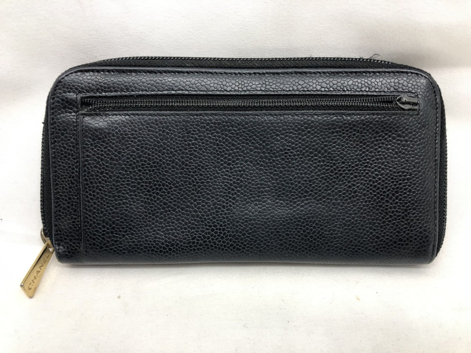 キャビアスキン ココマーク/ラウンドジップ長財布 ブラック