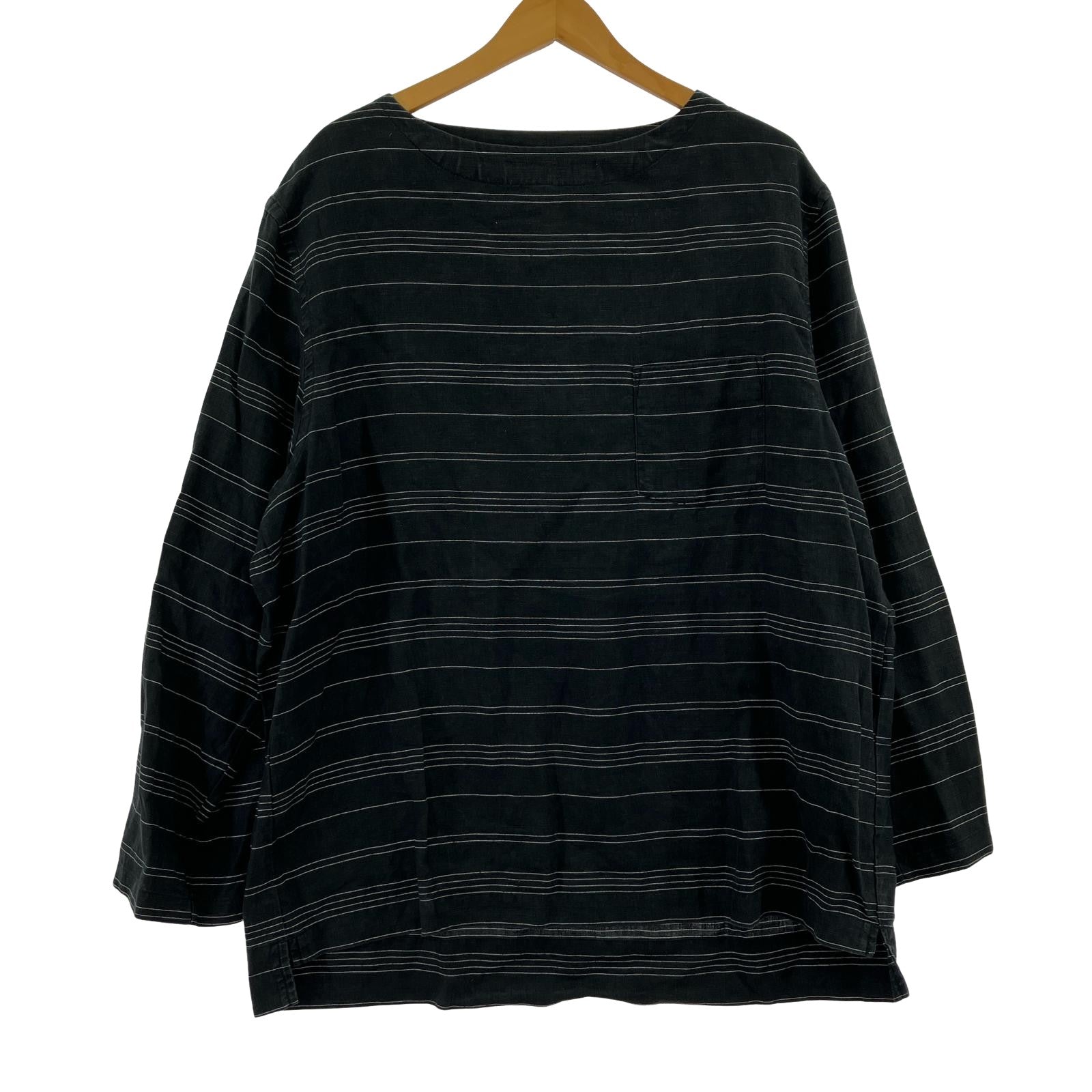 長袖Tシャツ L/S リネン ボーダーカットソー(4) ブラック 4