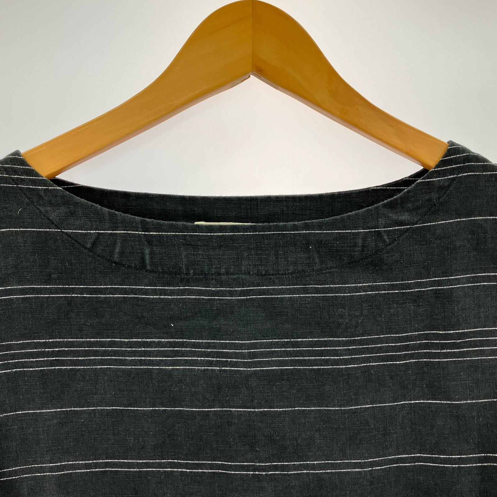 長袖Tシャツ L/S リネン ボーダーカットソー(4) ブラック 4