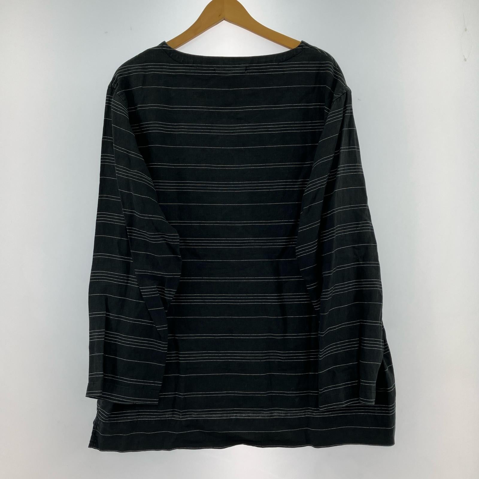 長袖Tシャツ L/S リネン ボーダーカットソー(4) ブラック 4
