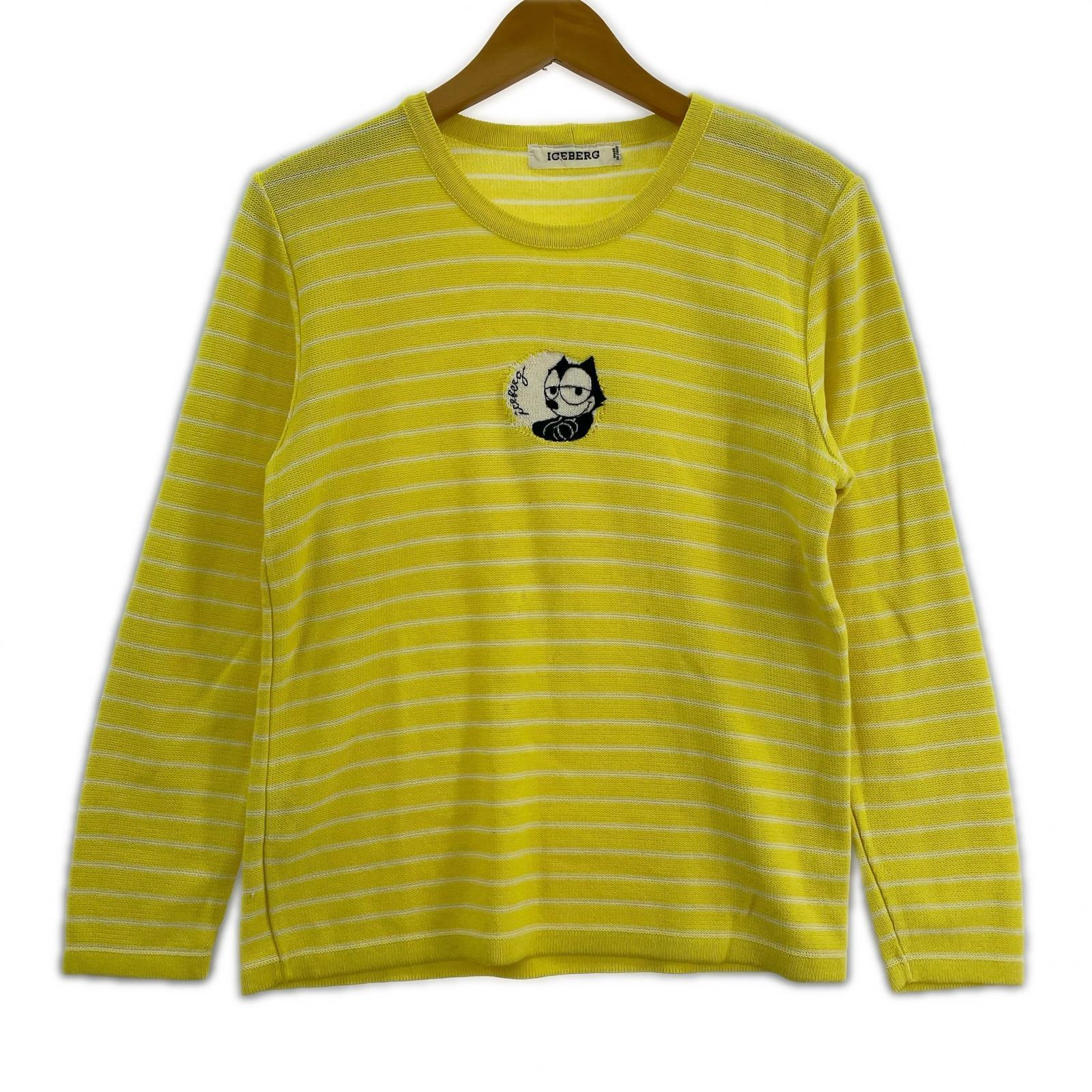 長袖Tシャツ ICEBERG フィリックスザキャット ストライプ 黄 S イエロー