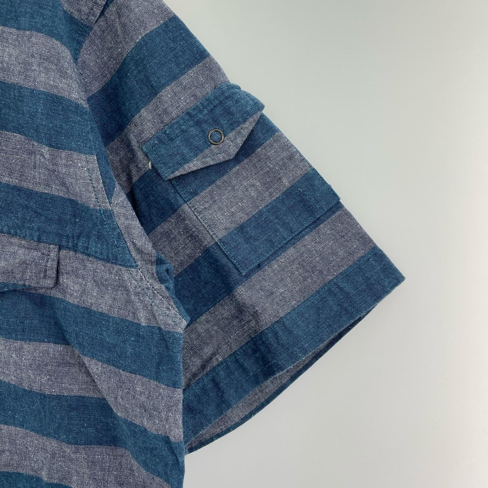 半袖シャツ BRIDGE & SONS デニム ボーダー 青 (L) L ブルー