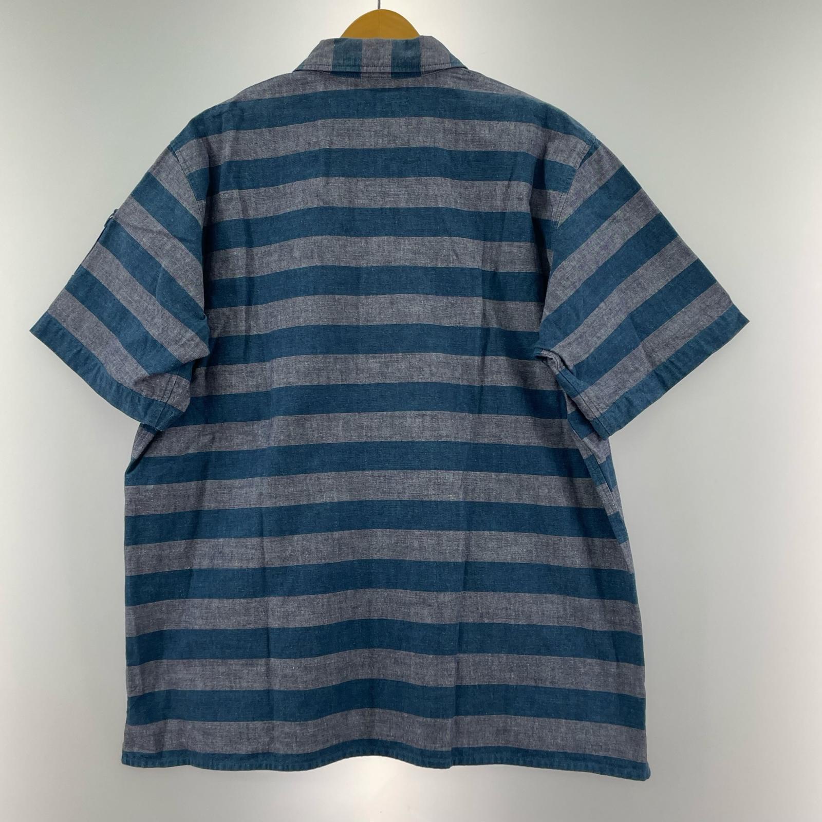 半袖シャツ BRIDGE & SONS デニム ボーダー 青 (L) L ブルー
