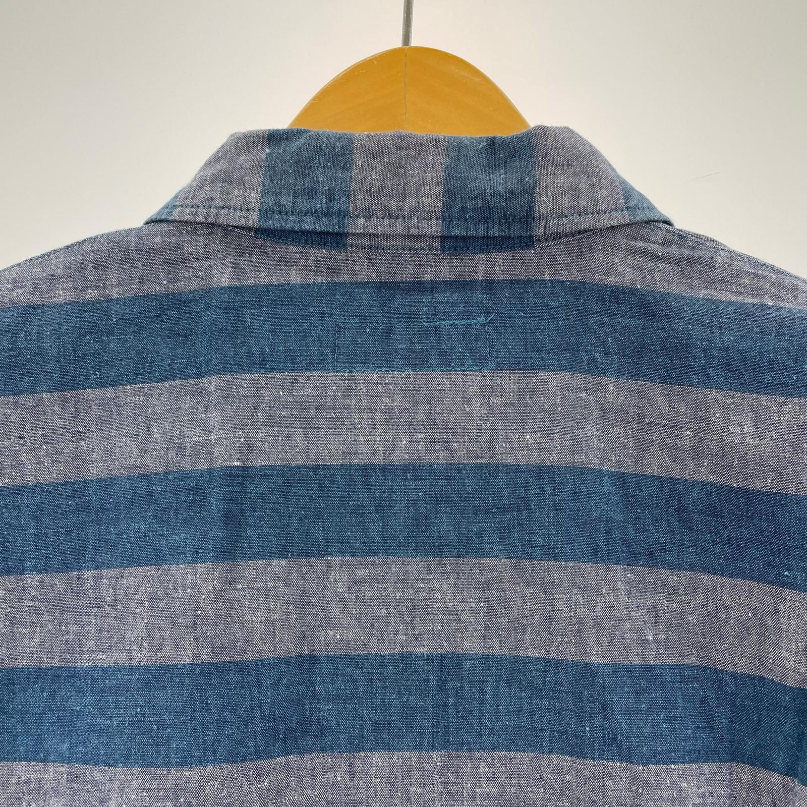 半袖シャツ BRIDGE & SONS デニム ボーダー 青 (L) L ブルー