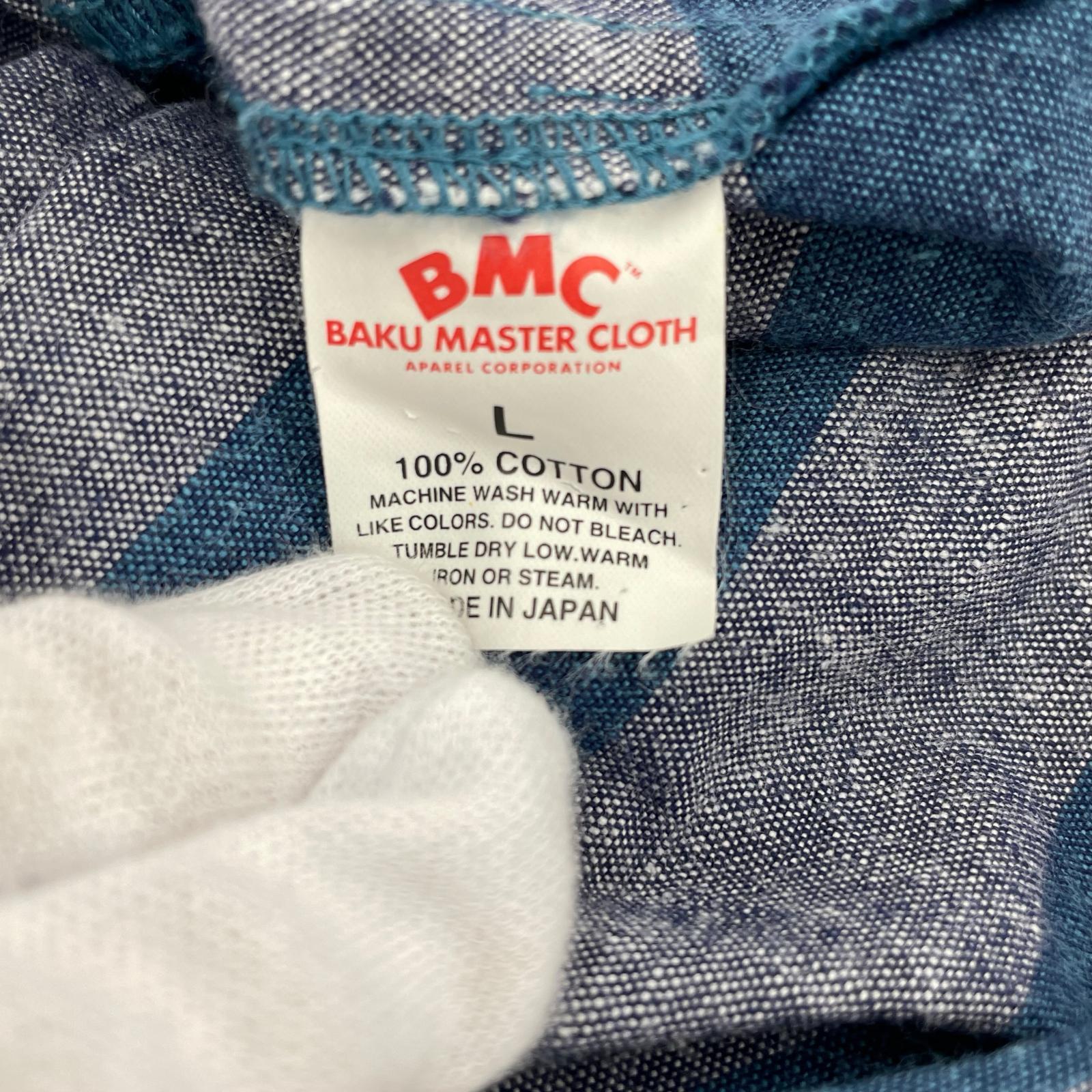 半袖シャツ BRIDGE & SONS デニム ボーダー 青 (L) L ブルー