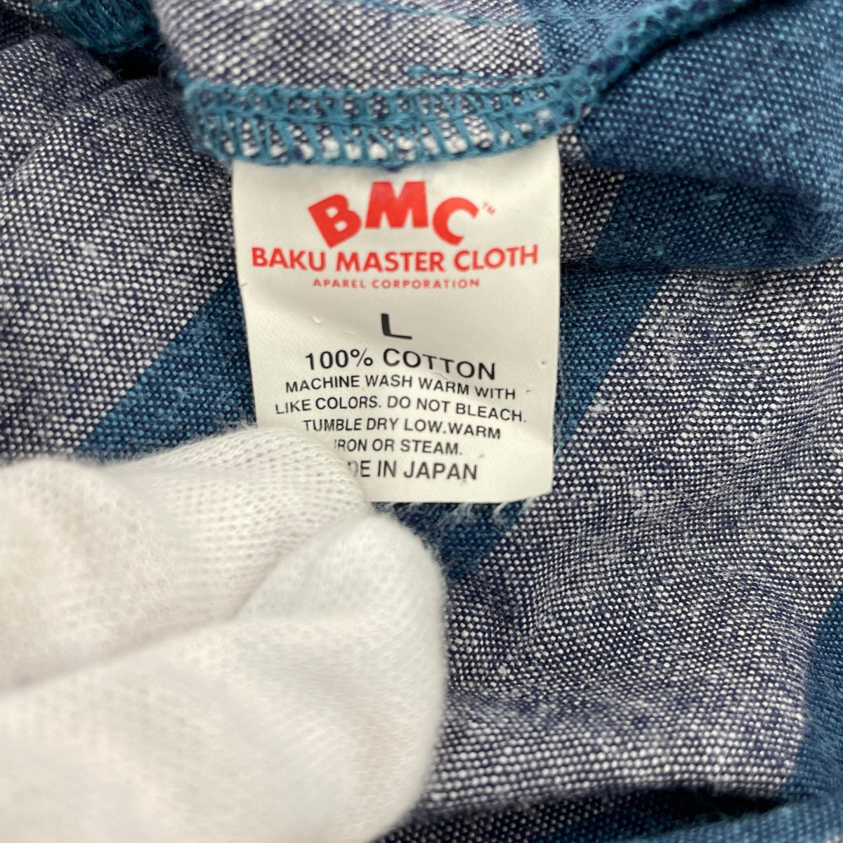 半袖シャツ BRIDGE & SONS デニム ボーダー 青 (L) L ブルー