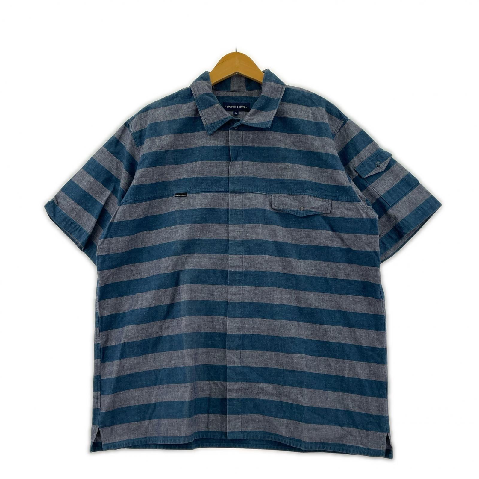半袖シャツ BRIDGE & SONS デニム ボーダー 青 (L) L ブルー