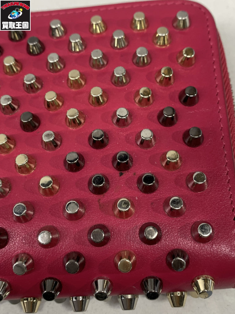 C.Louboutin スタッズ ラウンドジップウォレット ピンク
