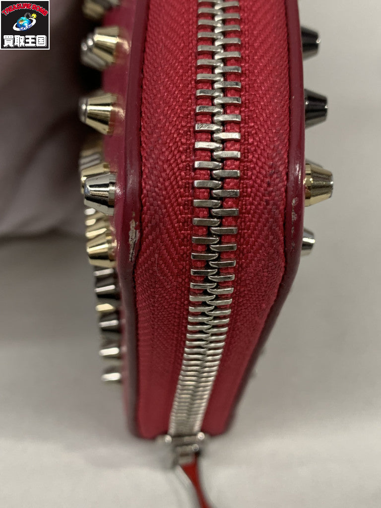 C.Louboutin スタッズ ラウンドジップウォレット ピンク