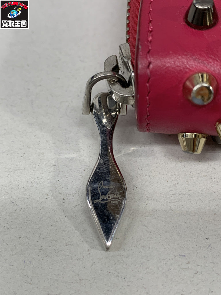 C.Louboutin スタッズ ラウンドジップウォレット ピンク